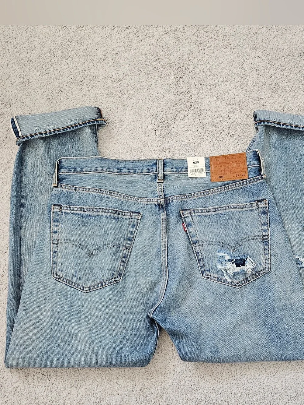 NWT Levis Selvedge 501 Original Straight Leg Jeans Patchwork Stitched Men 35x30